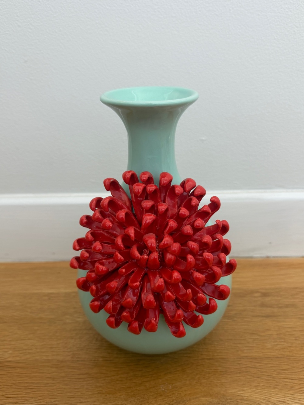 Anthropologie Mint Ceramic Chrysanthemum Vase